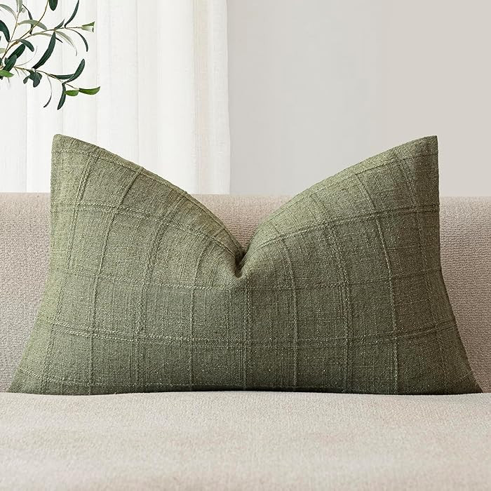 Foindtower Set of 1 Decorative Linen Check Throw Pillow Cover Neutral Farmhouse Lumbar Cushion Co... | Amazon (US)