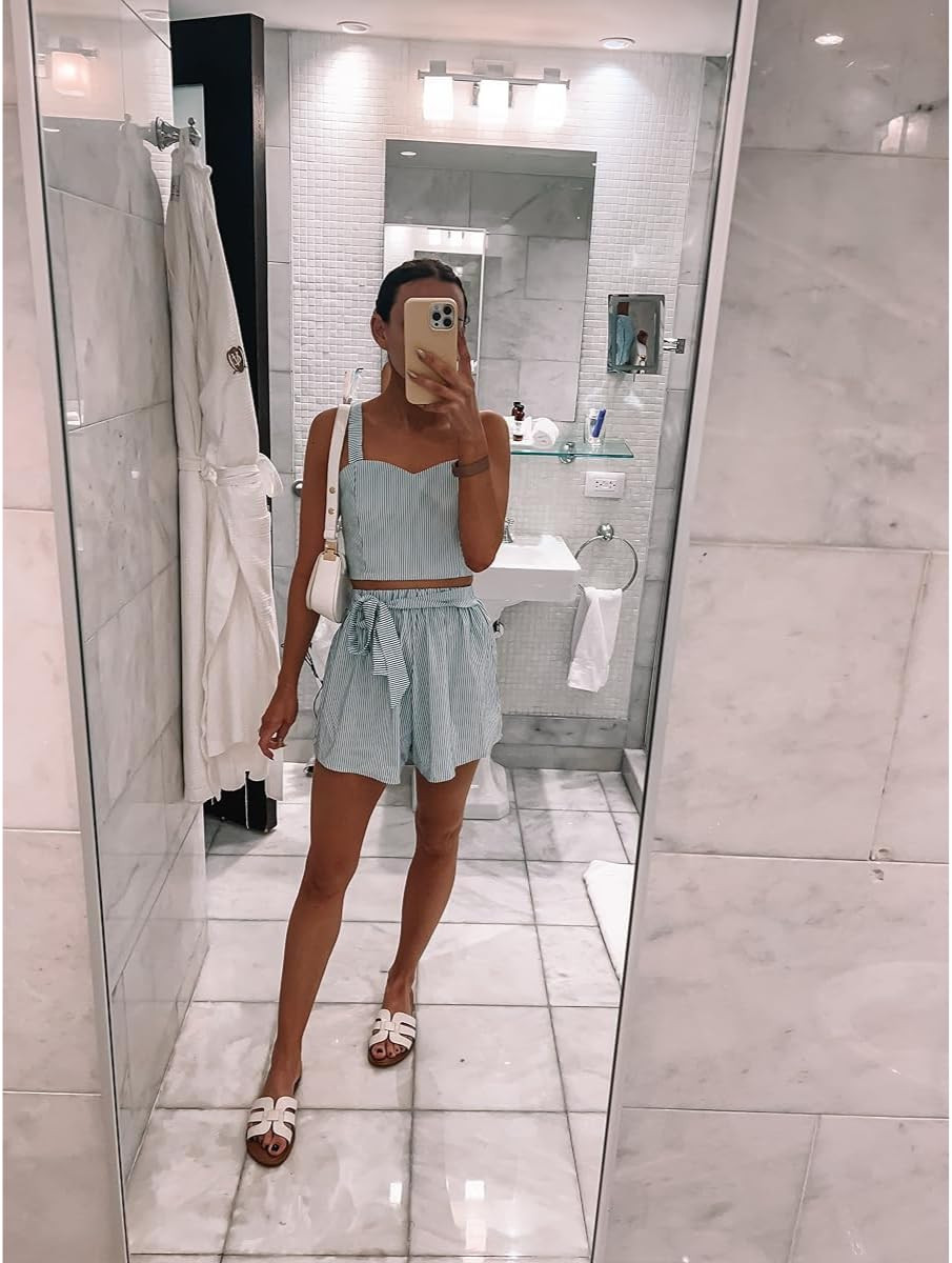 Set wearing s, sandals true to size. 
2 piece set/shorts set/crop cami top/white sandals/white purse
 

 

#LTKSeasonal #LTKPetite #LTKFindsUnder50