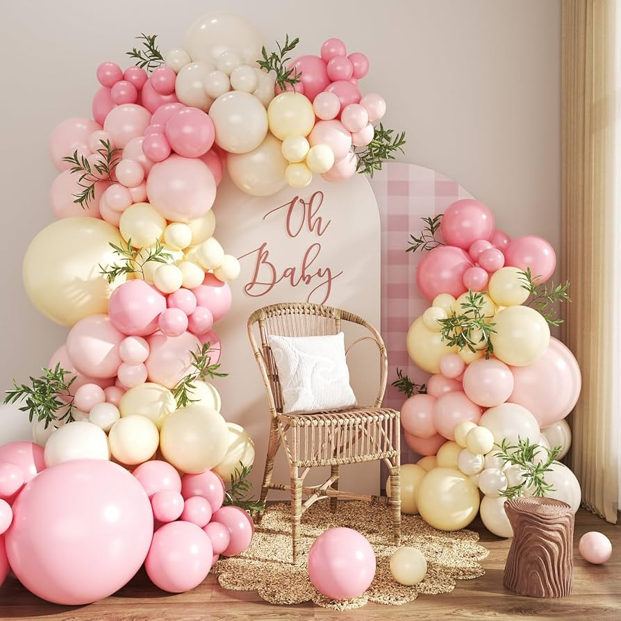 Pink and Yellow Balloon Arch Kit Pastel Pink Light Pink Yellow Sand White Balloons for Birthday B... | Amazon (US)