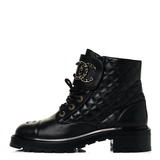 CHANEL

CHANEL Shiny Goatskin Calfskin Quilted Lace Up Combat Boots 41 Black | Fashionphile