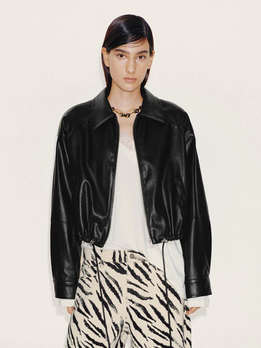 Faux Leather Collared Bomber Jackets | Urban Revivo