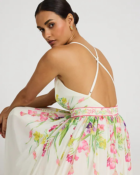 Floral V-Neck Strappy Low Back Maxi Dress | Express