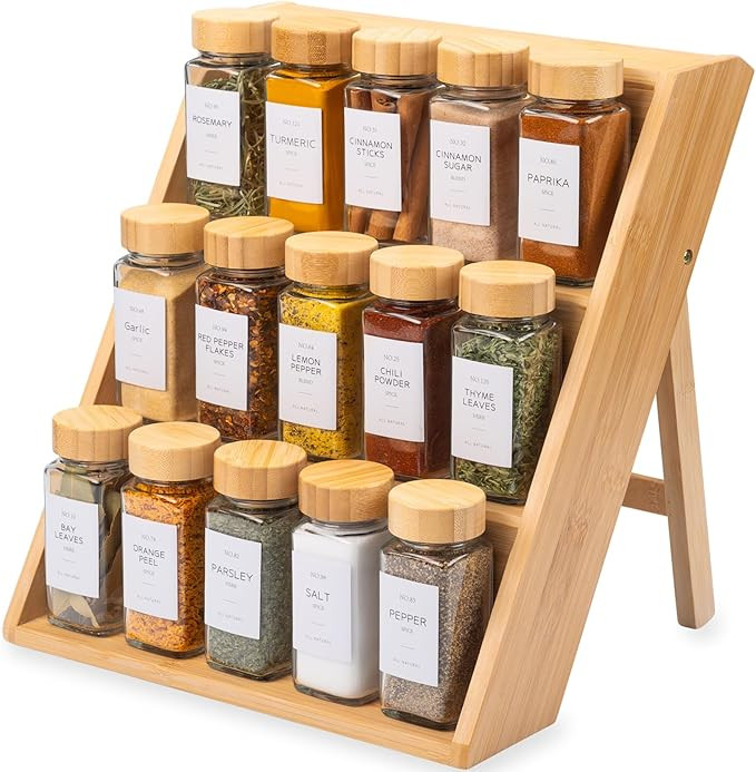 Bamboo Spice Rack Organizer For Kitchen Countertop & Drawer - Sturdy Wood Shelf Seasoning Rack wi... | Amazon (US)