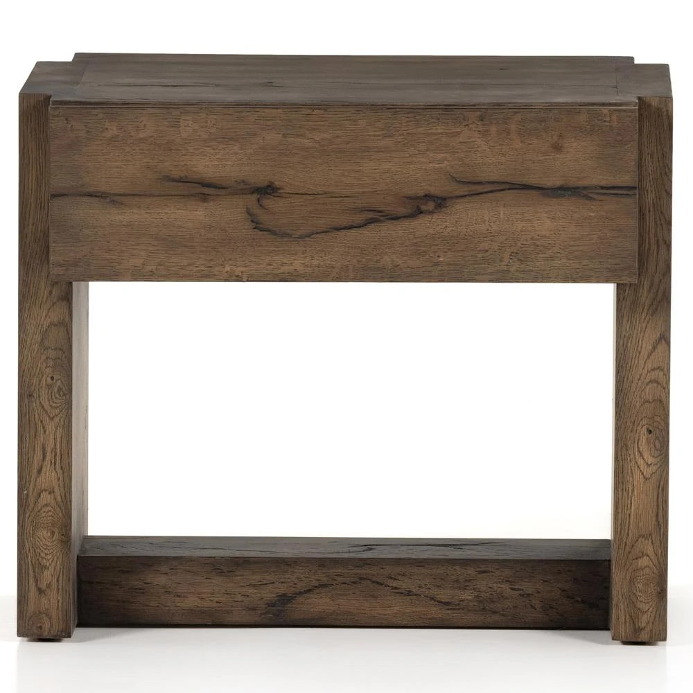 Sergio Rustic Lodge Brown Oak Wood Nightstand | Kathy Kuo Home