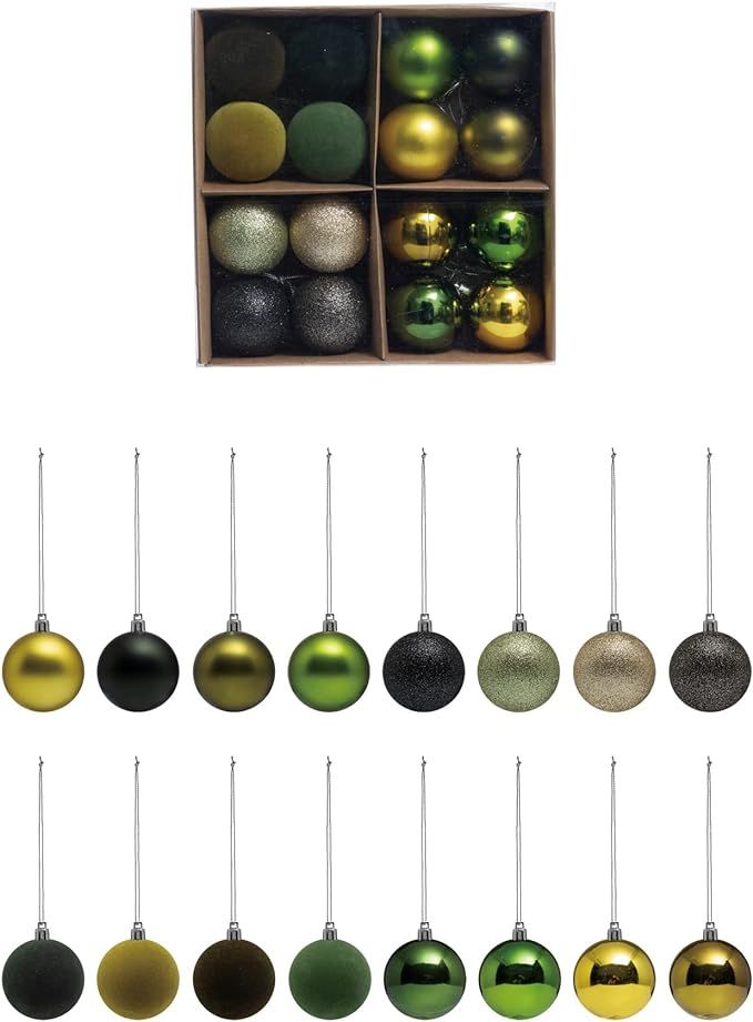 Creative Co-Op Flocked Plastic Ball Ornaments with Glitter, Matte and Pearlized Finishes, Shades ... | Amazon (US)