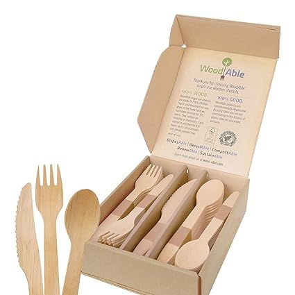 WoodAble | Disposable Wooden Cutlery Mix | 100 Count | Backyard Compostable | Amazon (US)