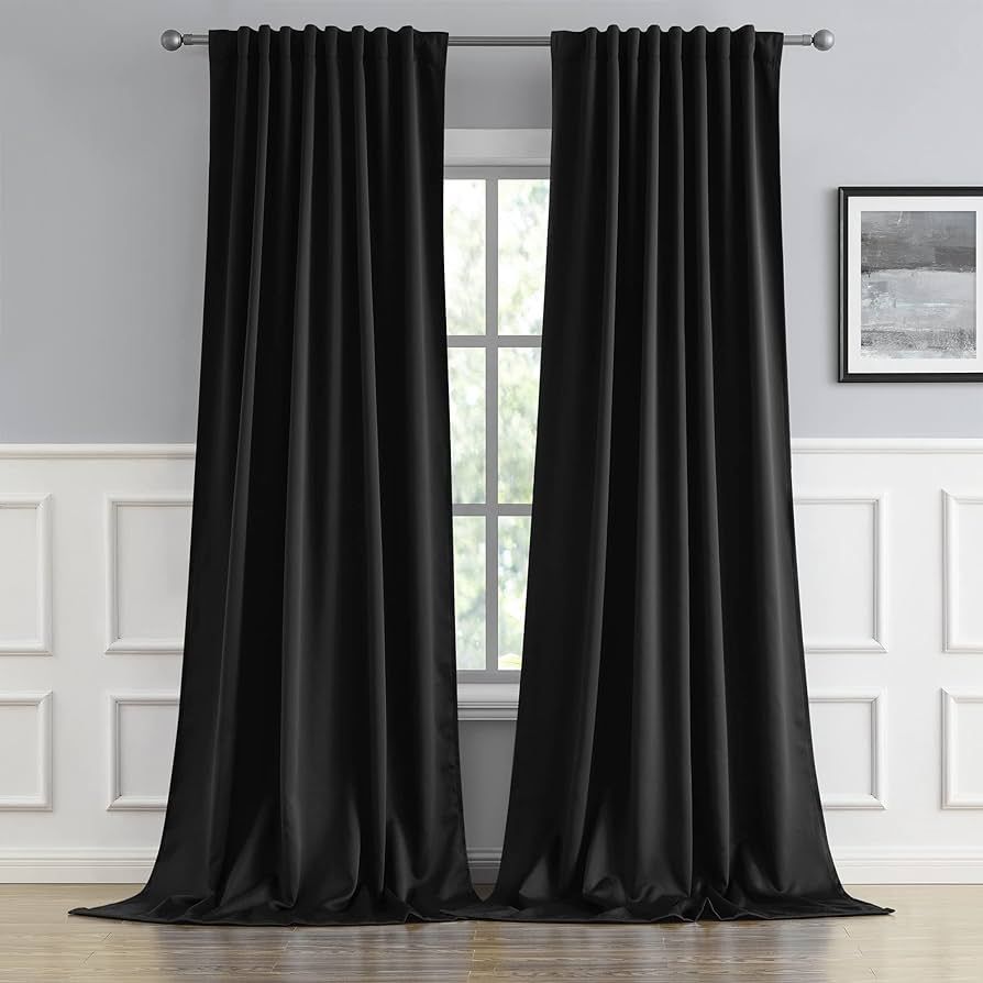 DUALIFE Black Blackout Curtains 102 Inches Long 2 Panels, Back Tab & Rod Pocket Thermal Insulated... | Amazon (US)