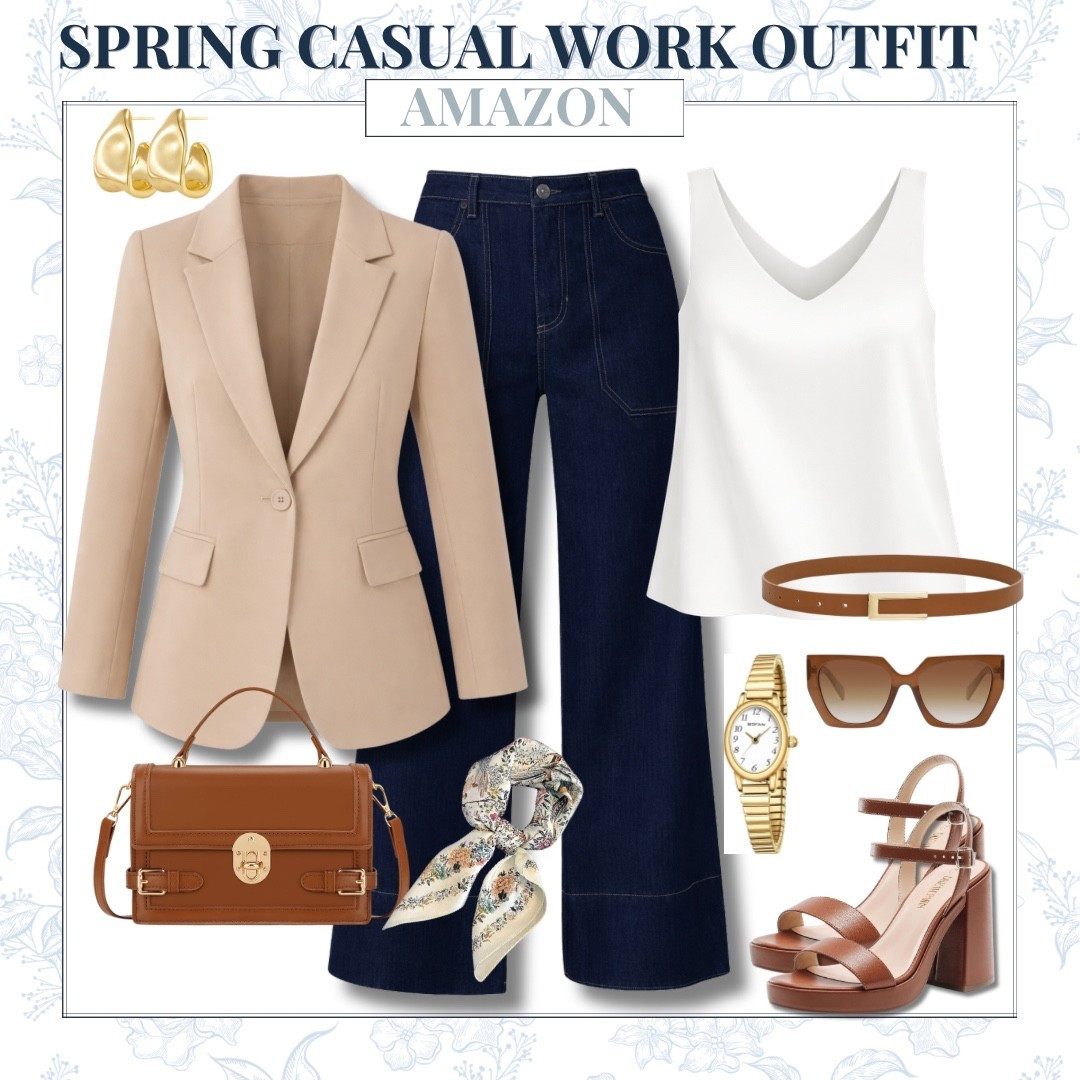 Spring Casual Work Outfit
Elevated casual workwear that balances structure with everyday ease. A tailored neutral blazer layered over a clean white tank paired with dark denim creates a polished spring office outfit that transitions from meetings to dinner. Finished with gold accessories, a classic leather handbag, and block heel sandals for a refined yet approachable look.
amazon spring outfit, amazon work outfit women, casual office outfit women, spring workwear outfit, amazon blazer outfit women, spring business casual outfit, dark denim office outfit, neutral spring outfit women, amazon fashion finds women, elevated casual workwear, amazon outfit inspiration, work outfit ideas women, chic casual office outfit, classic blazer outfit women, amazon spring fashion finds, womens spring office style, everyday work outfit women, polished casual outfit women, AudrieDollins

#LTKSeasonal #LTKOver40 #LTKWorkwear