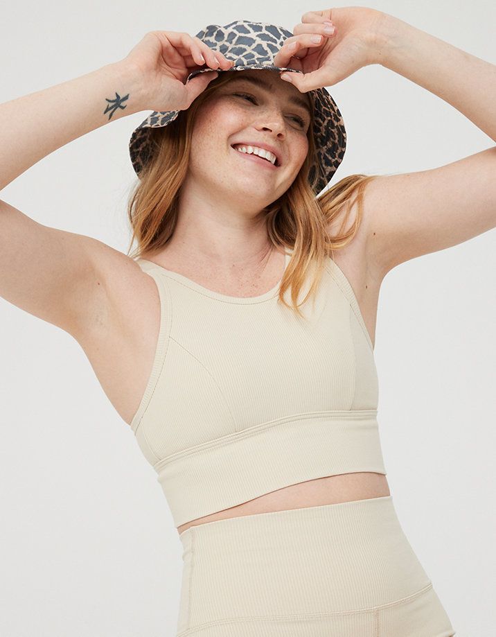 OFFLINE By Aerie Ribbed High Neck Sports Bra | American Eagle Outfitters (US & CA)