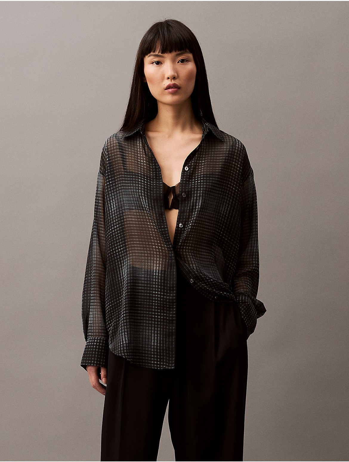 Calvin Klein Women's Chiffon Printed Relaxed Button-Down Shirt - Black - S | Calvin Klein (US)