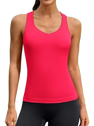 ATTRACO Workout Tank Women Athletic Tops with Built-in Bra Exercise Top Padded Red XS | Amazon (US)