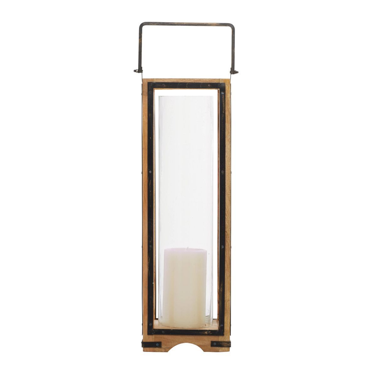 31" x 8" Modern Mango Wood and Iron Elongated Candle Holder Brown - Olivia & May | Target