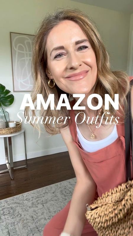 Amazon summer outfits, love this brick red/clay/rust color whatever you want to call it! 😆❤️🧡🤗 Wearing a medium in these overalls (could have done a small), medium in the shorts, small in the dress and white ruffle top. #amazonfashion 

#LTKunder50 #LTKstyletip #LTKunder100