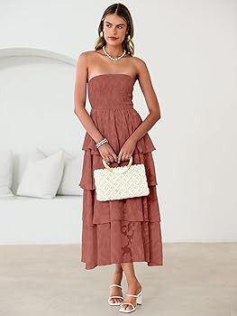Simplee Womens Summer Strapless Maxi Dress 2026 Boho Floral Off Shoulder Wedding Guest Dresses Ti... | Amazon (US)