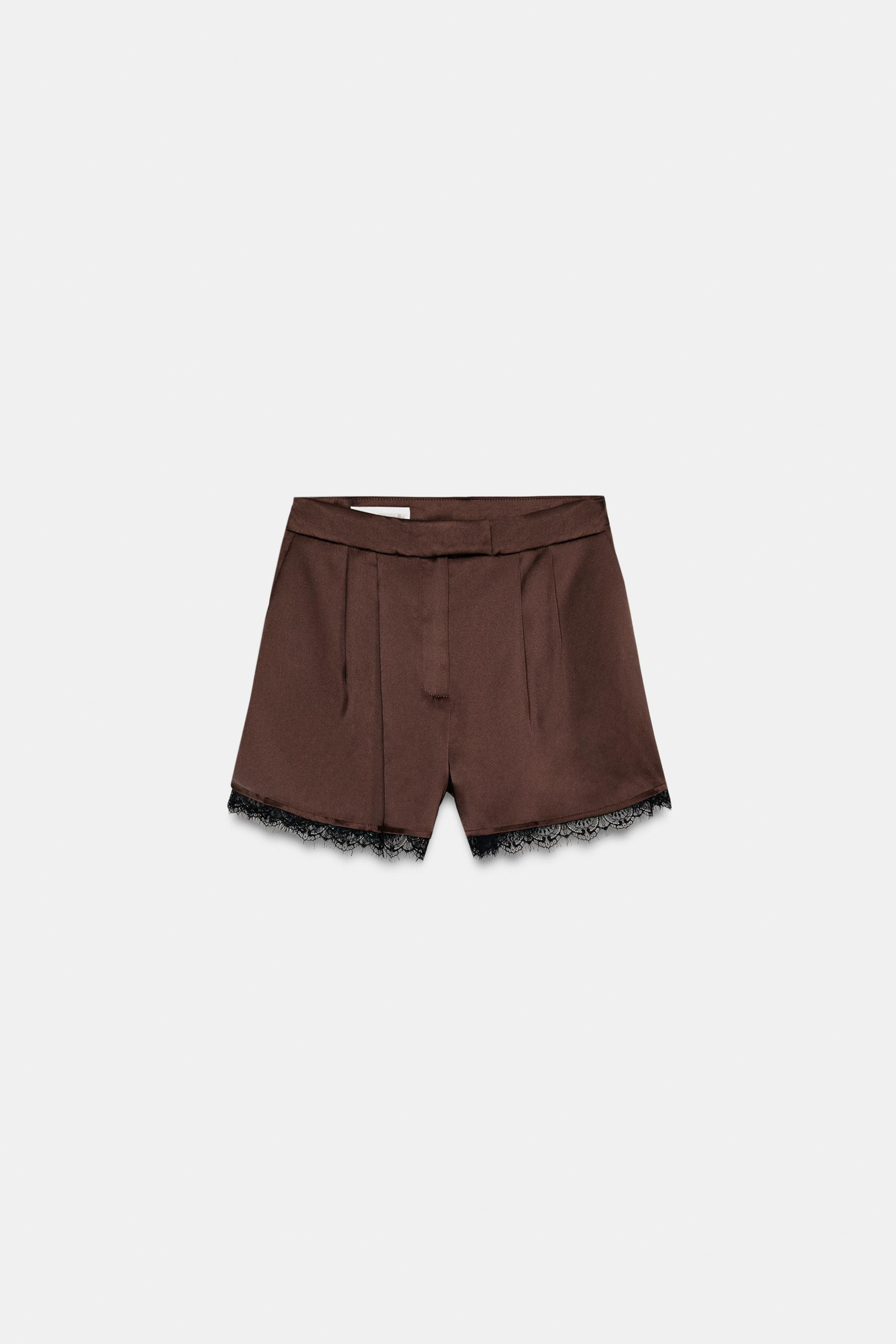 SATIN EFFECT LACE TRIM SHORTS | Zara US