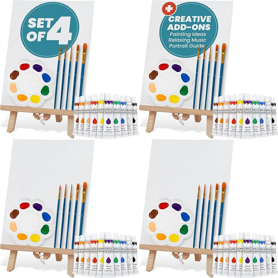 CraftyCrocodile Set of 4 Painting Kits for Adults and Couples - Sip and Paint Kit for Date Night ... | Amazon (US)