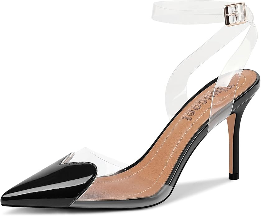 Women's Heart Heels Shoes Slingback Pointed Toe Wedding Mules Clear High Heel Sandals | Amazon (US)