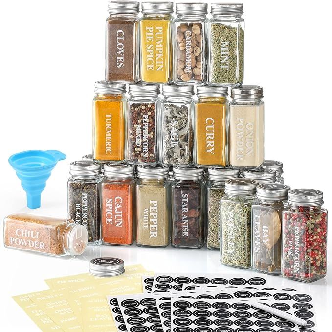 AOZITA 24 Pcs Glass Spice Jars with Labels - 4oz Empty Square Spice Bottles Containers, Condiment... | Amazon (US)