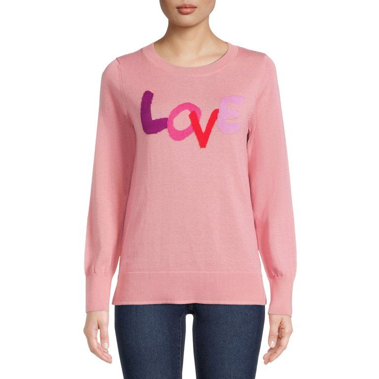 Time and Tru Women's Long Sleeve Hearts Sweater - Walmart.com | Walmart (US)
