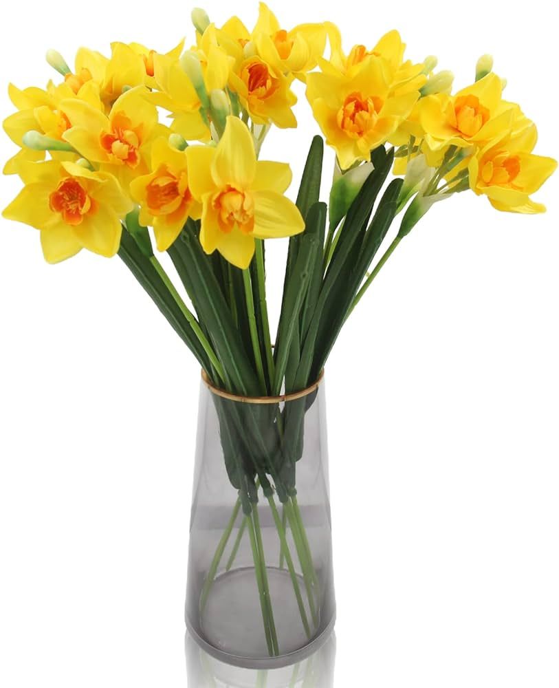 10 Pcs Artificial Daffodils Flowers Narcissus Faux Spring Flowers Fake Silk Daffodil Flower Arran... | Amazon (US)