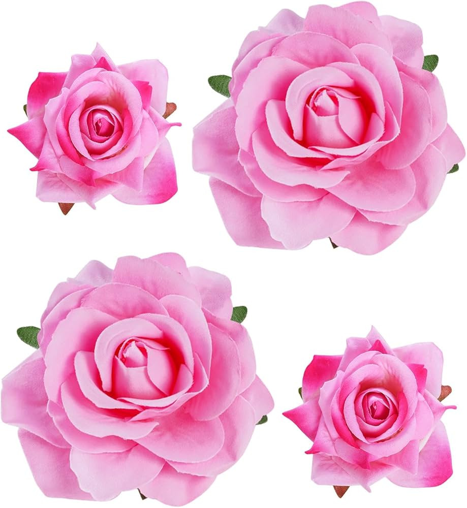 Pinza para el pelo de rosa, broche de rosa, 4 piezas de tela, pinzas para el cabello mexicano, to... | Amazon (US)