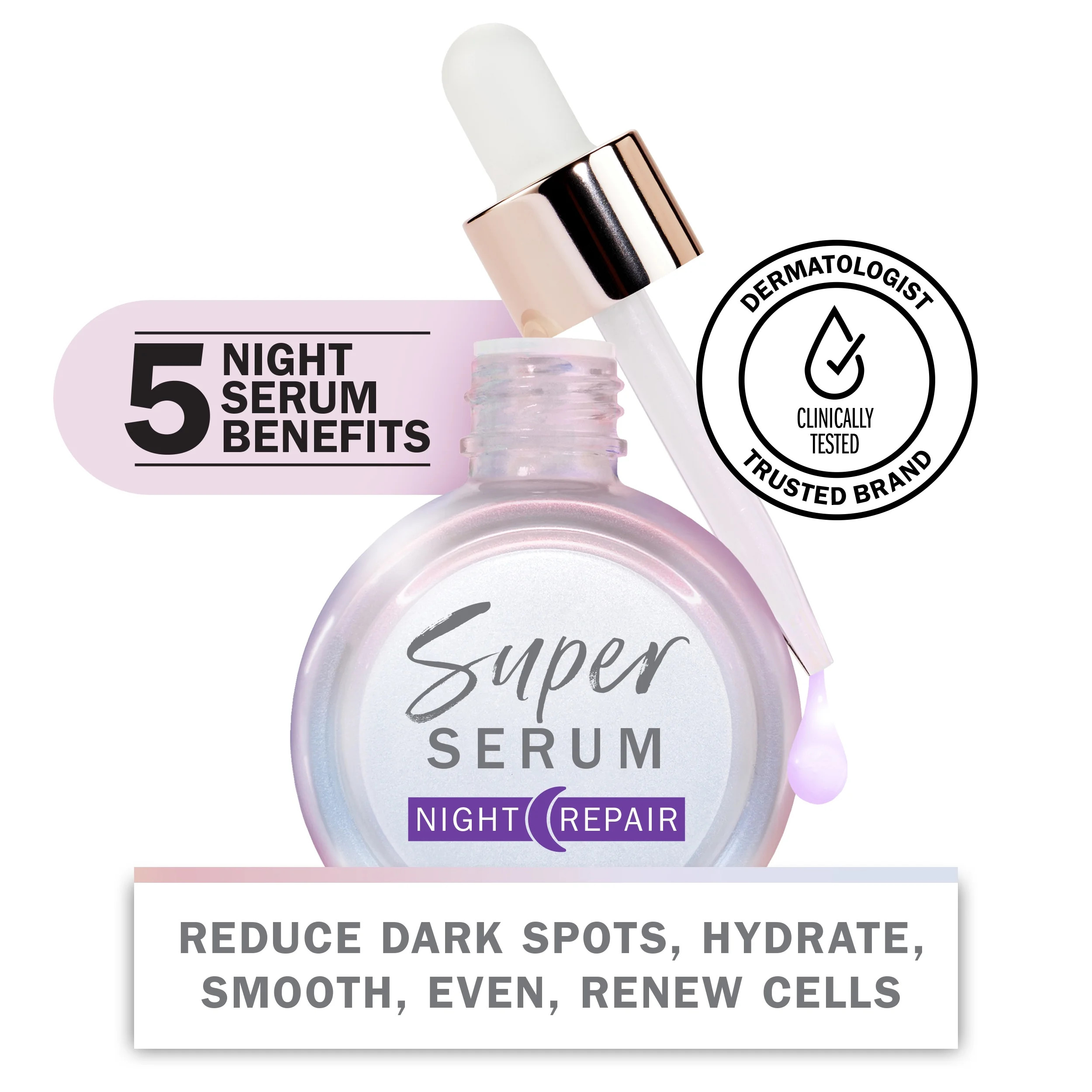 Olay Skincare Night Super Serum 5-in-1 Anti-Aging Facial Serum, All Skin Types, 1.0 fl oz | Walmart (US)