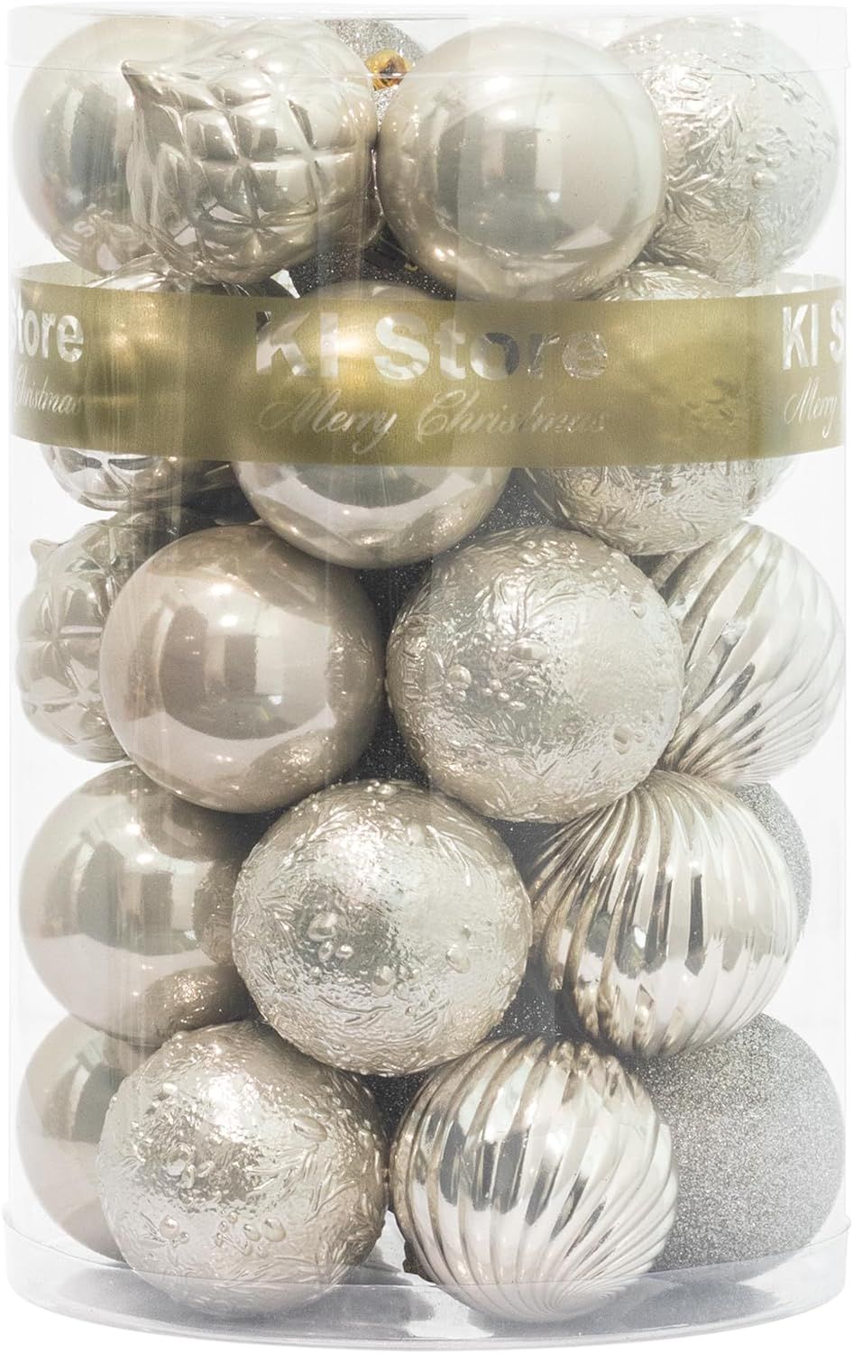 KI Store Cream Christmas Balls 34pcs 2.36-Inch Christmas Tree Decoration Ornaments for Xmas Tree ... | Amazon (US)