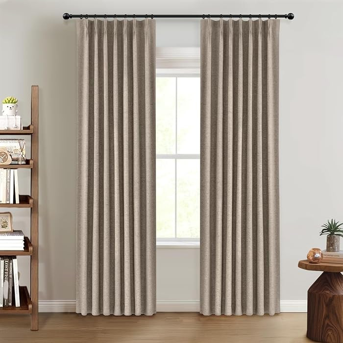 100% Blackout Shield Linen Pinch Pleated Curtains Blackout, Pleated Drapes with Hooks 90 Inch Lon... | Amazon (US)