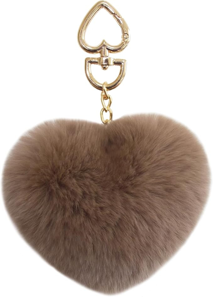 Genuine Rex Rabbit Hair Fur Pompom Keychain Heart Shaped Bag Charm Ring Fluffy Fur Ball | Amazon (US)