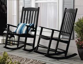 Mainstays Outdoor Wood Porch Rocking Chair, Black Color, Weather Resistant Finish - Walmart.com | Walmart (US)