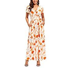 OUGES Womens' V-Neck Pattern Pocket Maxi Long Dress | Amazon (US)