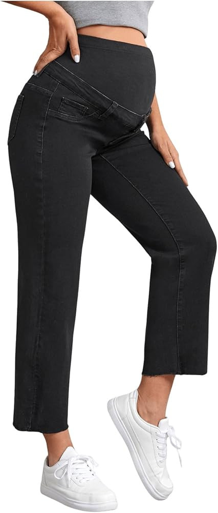 SHENHE Women's Maternity Jeans Over Belly High Waist Raw Hem Comfy Stretch Jean Denim Pants | Amazon (US)