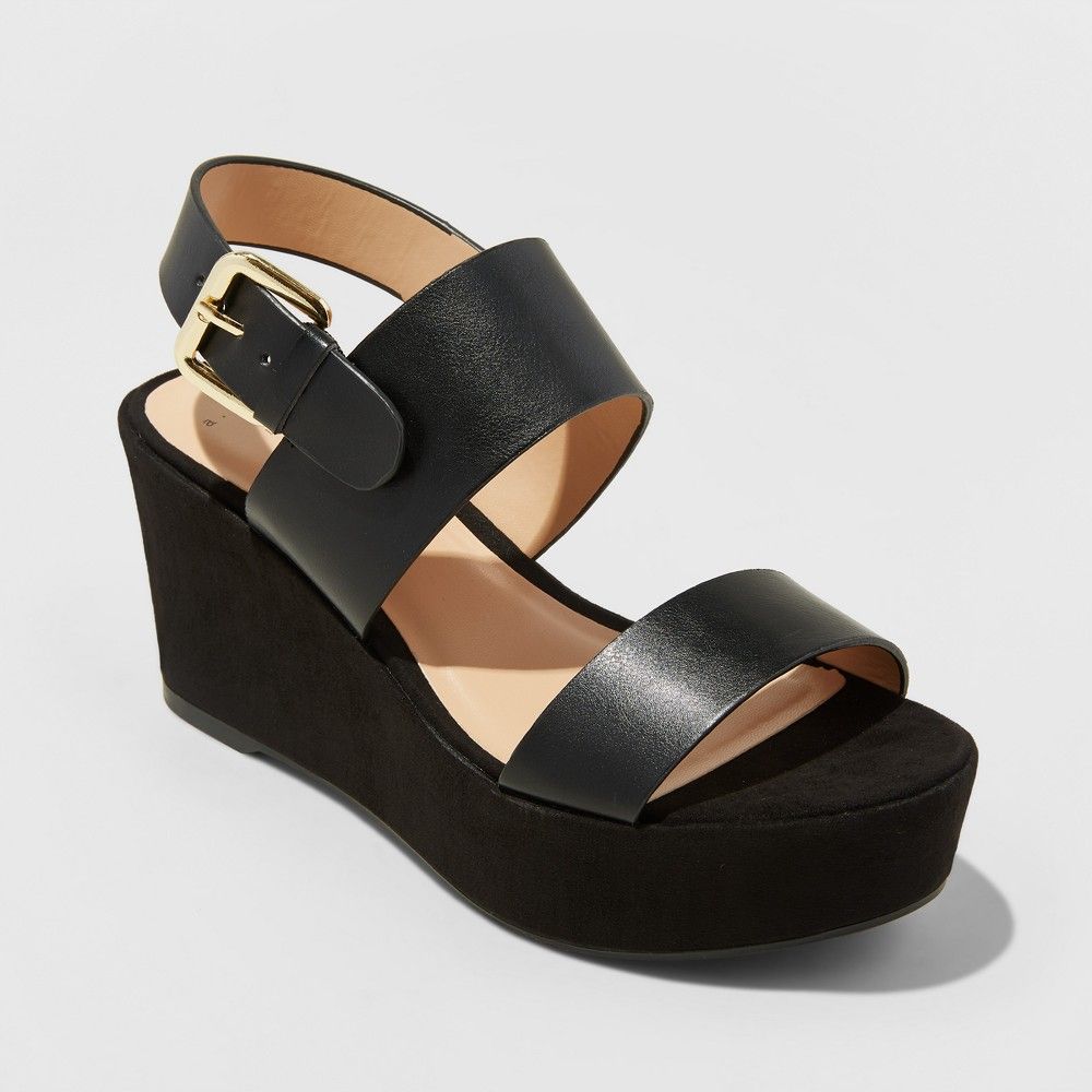 Women's Zenia Two Piece Flatform Slide Sandals - A New Day Black 6 | Target