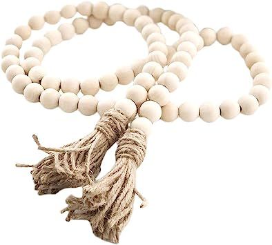 Vosarea Wood Bead Garland with Tassels Farmhouse Beads Rustic Country Decor | Amazon (CA)