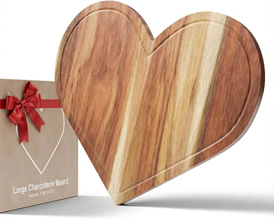 Heart Charcuterie Board 16 x 13.2 Inches – Acacia Wood Cutting Board, Heart Shaped Serving Tray... | Amazon (US)