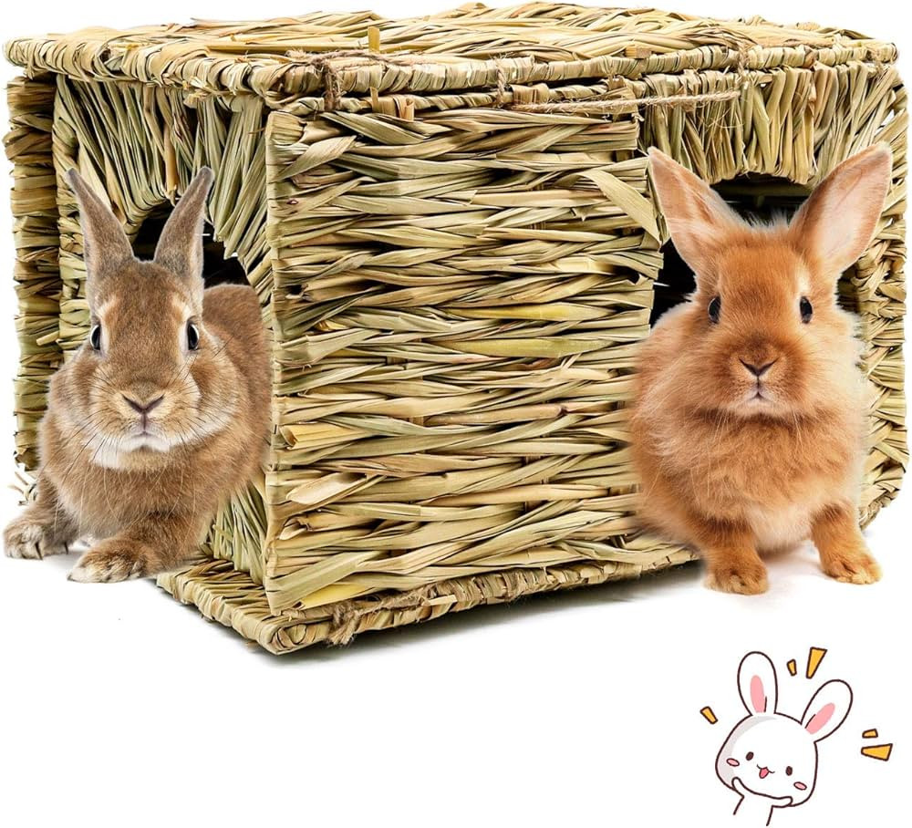 BWOGUE Extra Large Grass House for Rabbits,Hand Crafted Natural Grass Hideaway Foldable Bed Hut w... | Amazon (US)