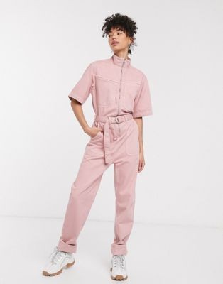 pink jumpsuit glossier