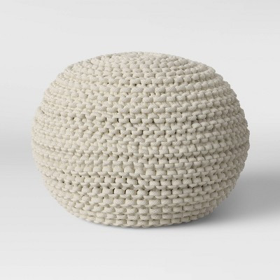 Cloverly Chunky Knit Pouf Cream - Threshold™: Round Cotton Footrest with Polystyrene Beads | Target