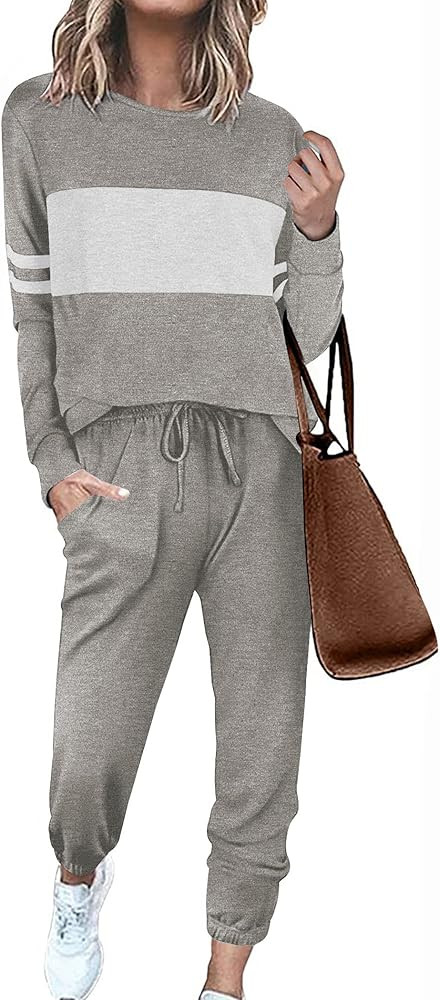 Ekouaer Womens Pajamas Set Long Sleeve Sweatsuits 2 Piece Lounge Set Crewneck Loungewear with Poc... | Amazon (US)