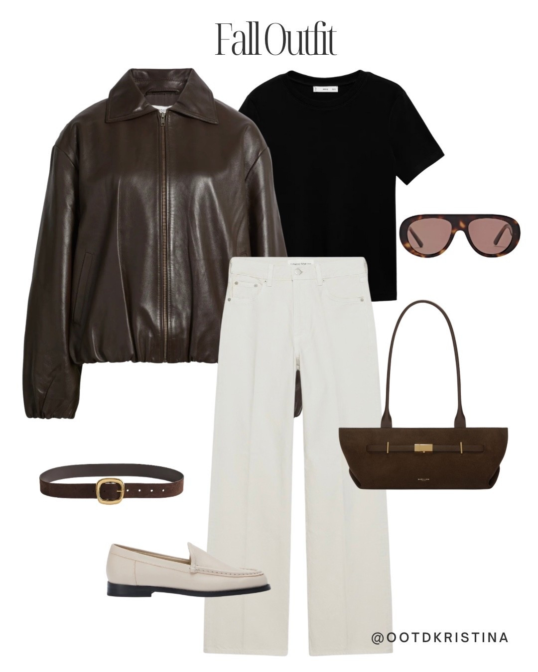 Styling dark brown leather bomber with white denim wide leg pants, black tshirt and loafers for fall 
#jacket #falloutfit #darkbrown #widelegpants #loafers 

#LTKSeasonal #LTKFindsUnder100 #LTKFindsUnder50