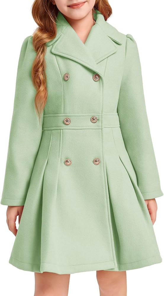 Haloumoning Girls Winter Dress Coat Button Peacoat Notch Lapel Double Breasted Outerwear with Poc... | Amazon (US)