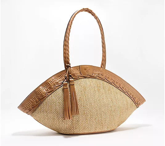"As Is" Patricia Nash Trope Raffia Dome Tote with Leather Trim | QVC