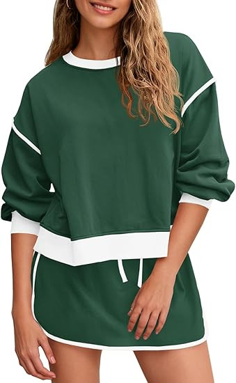 Fisoew Womens Sweatsuits 2 Piece Set Crewneck Sweatshirts High Waisted Skort Skirts Tennis Runnin... | Amazon (US)