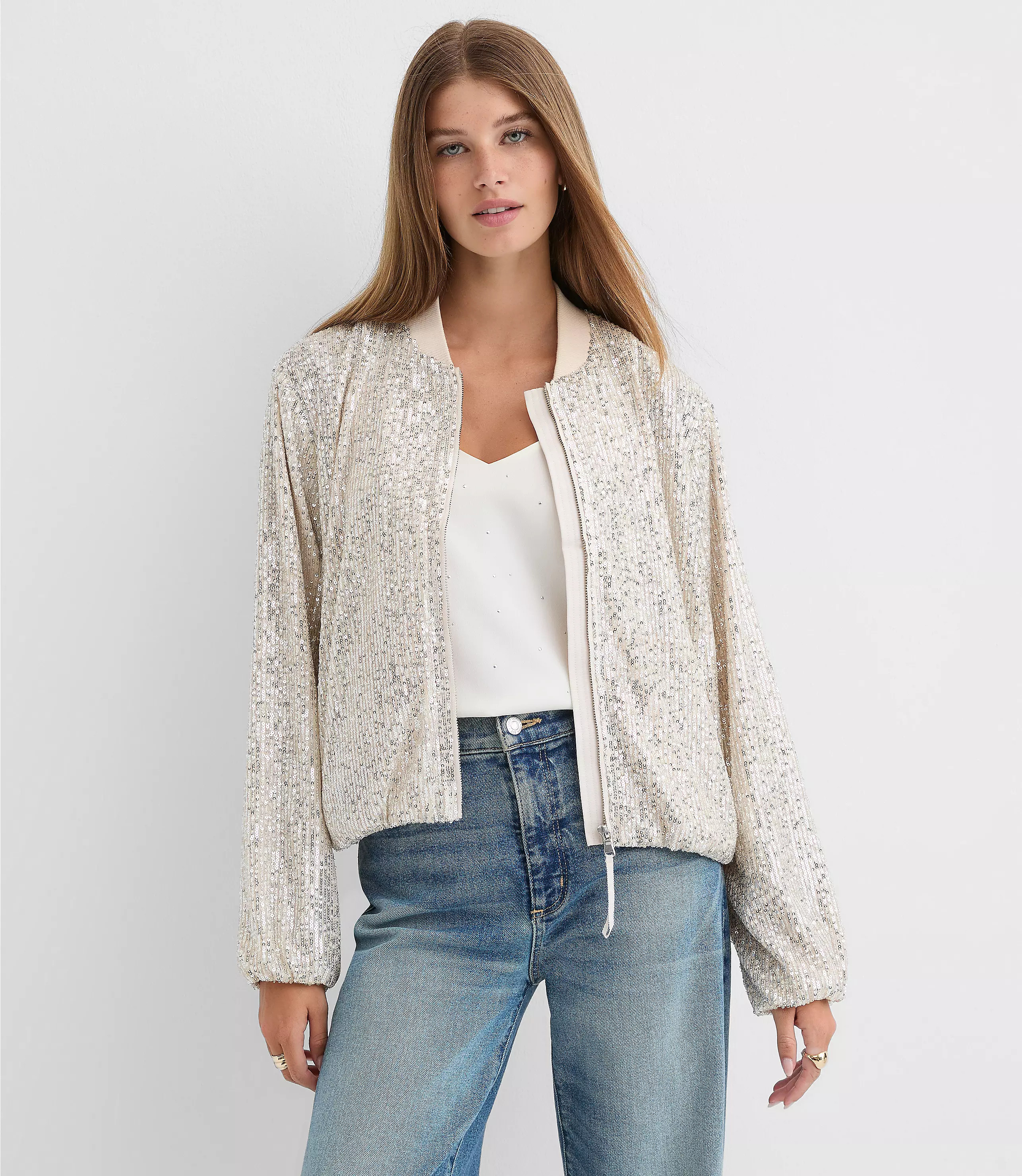 Sequin Bomber Jacket | LOFT
