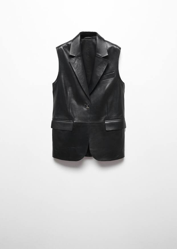 Gilet long cuir -  Femme | Mango France | MANGO (FR)
