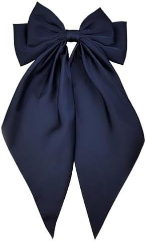Large Navy Blue Satin Hair Bow Clip for Women Girls Oversized Long Tail Hair Accessory for Everyd... | Amazon (US)