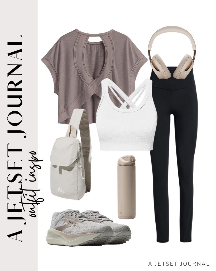 For our last outfit, layer this dark gray open-back workout top on this white padded top, then wear them with these high-waisted leggings. These Brooks running shoes and adidas crossbody sling bag are perfect for this fit. Don’t forget your HydroJug insulated water bottle!

#LTKSeasonal #LTKSaleAlert #LTKTravel
 

 