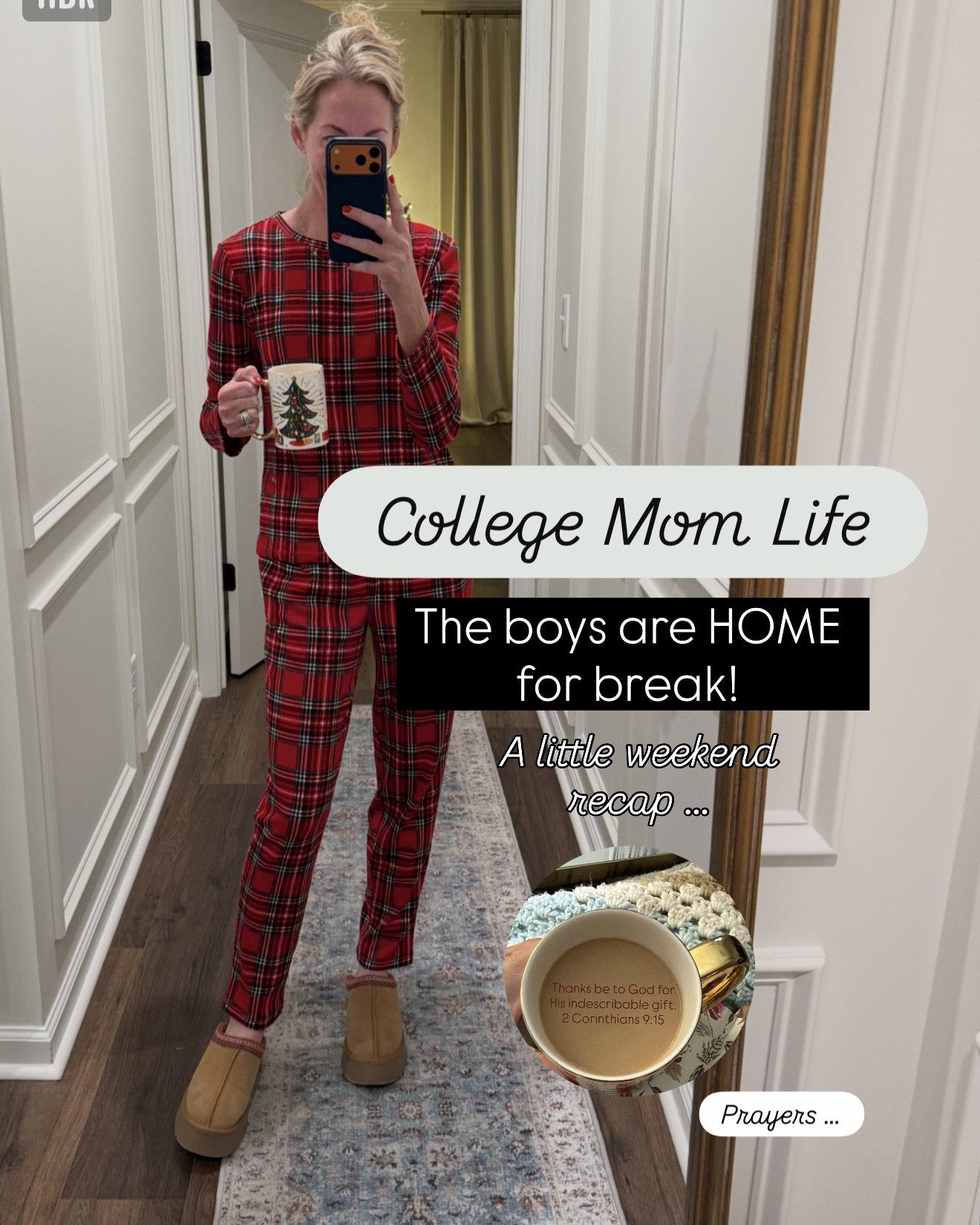 POV: My college kids are home and the house feels louder in the best way—coffee cups refill faster, laundry piles grow, groceries disappear overnight, and my heart feels so full. I squeezed in a festive workout, ran errands between hugs, grabbed wrapping supplies (while totally avoiding wrapping), filmed a little while they watched football, changed outfits, shared meals, laughed often, and whispered grateful prayers in the middle of it all. Nothing fancy—just the sweetest kind of full. This is my favorite kind of weekend, and here’s a little recap of college mom life 🤍 Comment RECAP for all of the links 

#LTKmomlife #LTKdayinmylife #LTKHoliday