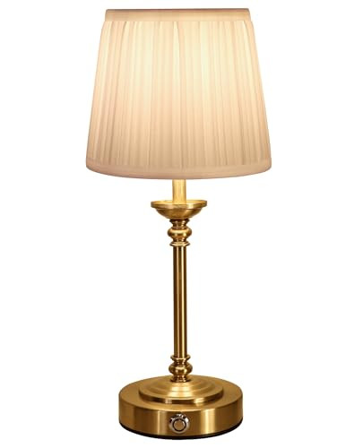 Aiscool Cordless LED Table Lamp with Dimmer, Built-in Rechargeable Battery, 3-Level Brightness, Touch Bedside Table Lamp for Bedroom, Night Lamp for Living Room, Fabric Shade, Gold | Amazon (US)