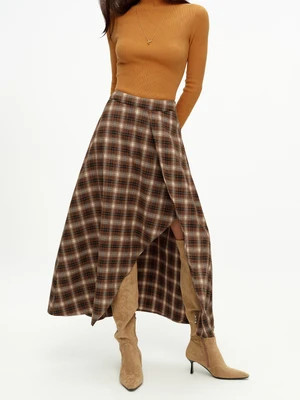 Plaid Asymmetrical Maxi Skirt | Commense